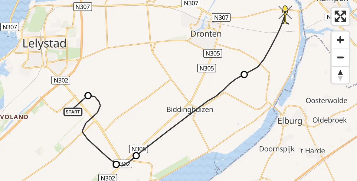 Routekaart van de vlucht: Traumahelikopter naar Dronten, Dienstenweg