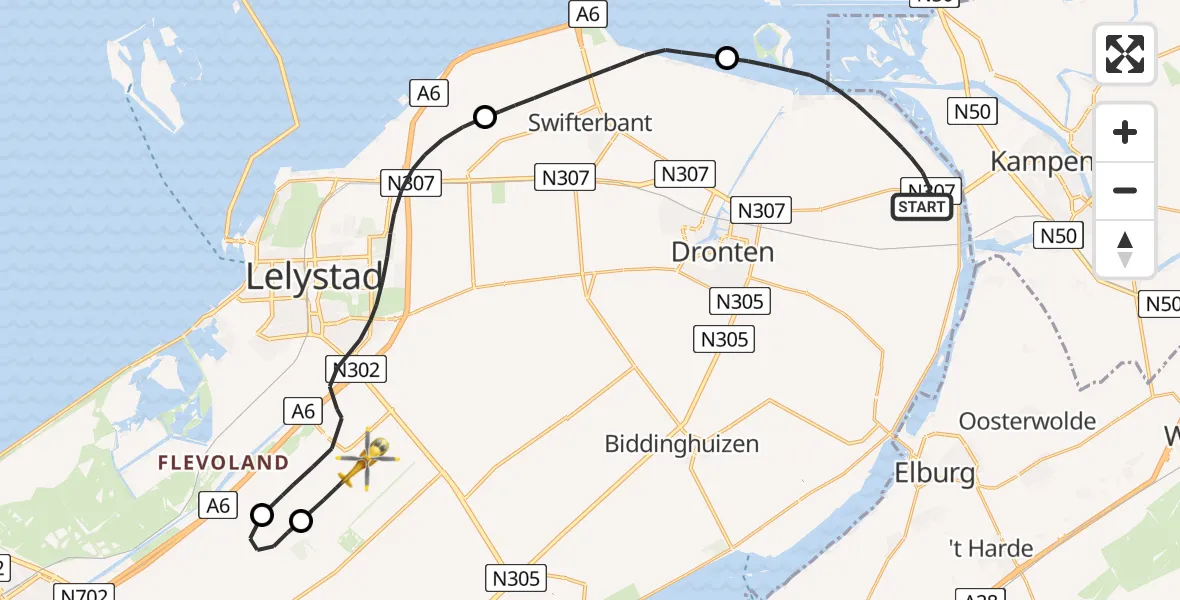 Vluchtroute Traumahelikopter Dronten - Lelystad Airport, 04 april 2025, 08:02