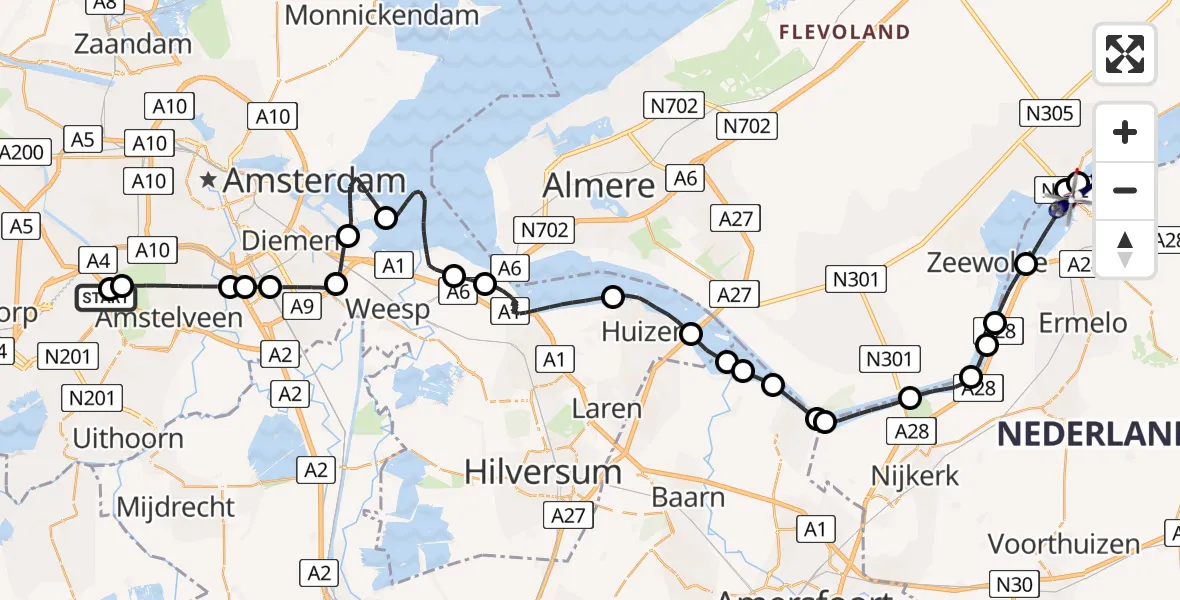 Vluchtroute Politiehelikopter Schiphol - Zeewolde, 04 april 2025, 08:04