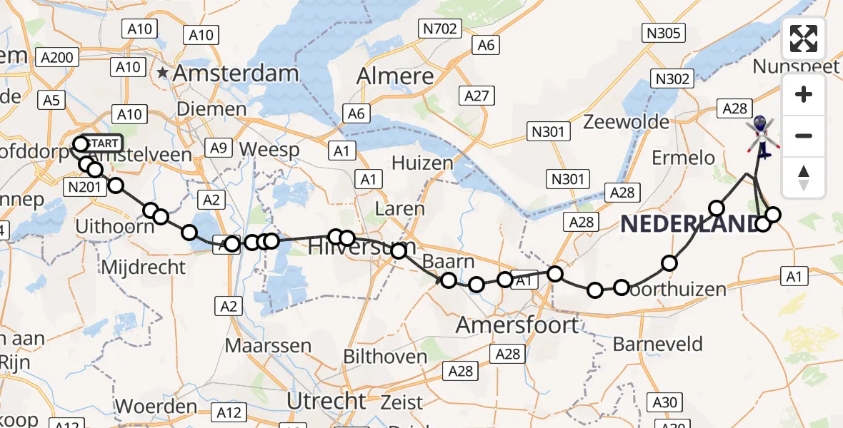 Vluchtroute Politiehelikopter Schiphol - Ermelo, 04 april 2025, 08:11