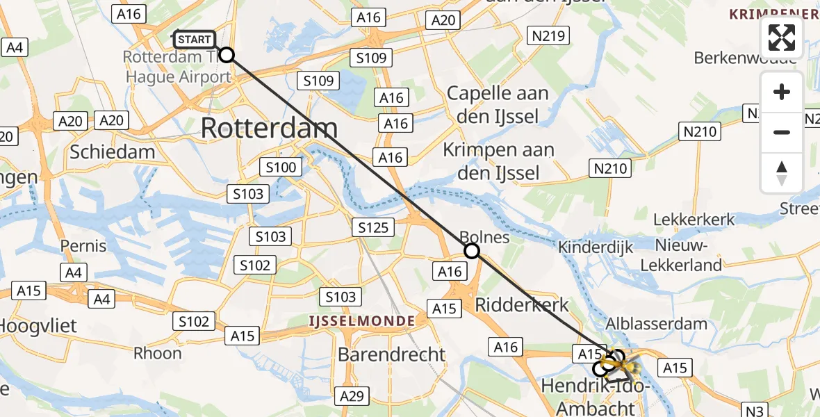 Vluchtroute Traumahelikopter Rotterdam The Hague Airport - Hendrik-Ido-Ambacht, 04 april 2025, 08:41