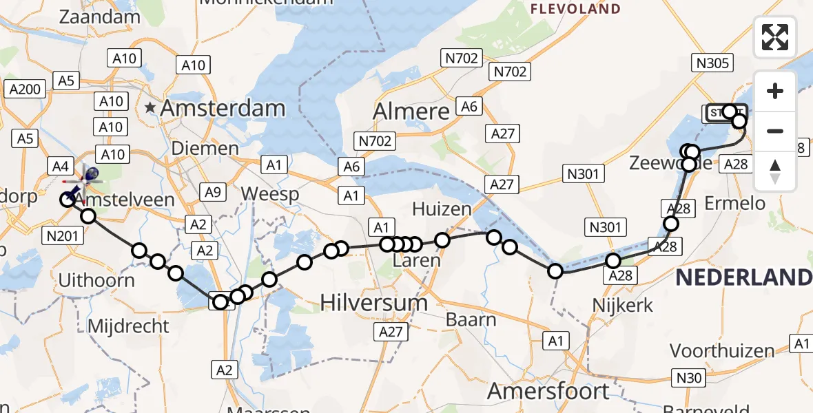 Vluchtroute Politiehelikopter Zeewolde - Schiphol, 04 april 2025, 08:54