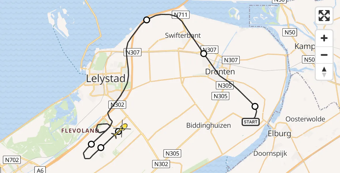 Routekaart van de vlucht: Traumahelikopter naar Lelystad Airport, Ellerweg