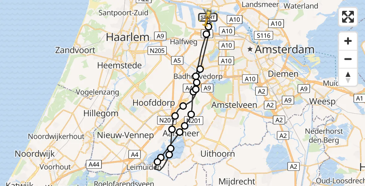Vluchtroute Traumahelikopter Amsterdam Heliport - Amsterdam Heliport, 04 april 2025, 09:39