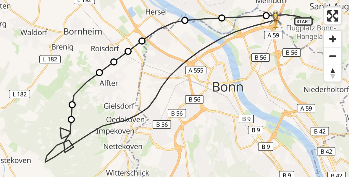 Vluchtroute Traumahelikopter Sankt Augustin - , 04 april 2025, 09:59