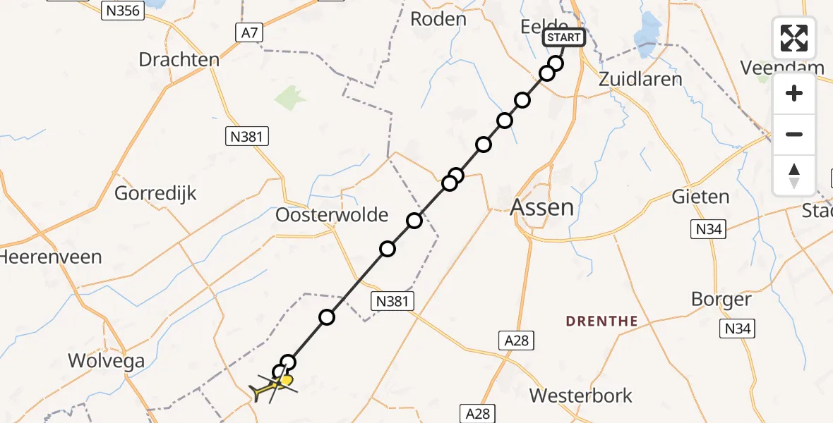Routekaart van de vlucht: Lifeliner 4 naar Vledder, Norgerweg