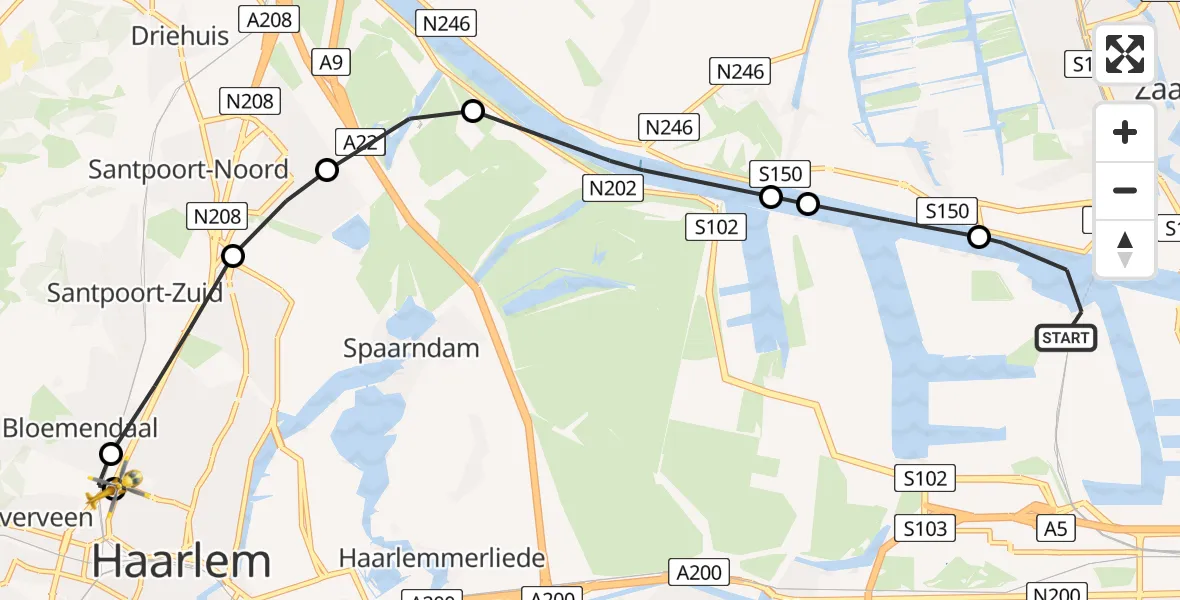 Vluchtroute Traumahelikopter Amsterdam Heliport - Haarlem, 04 april 2025, 10:36