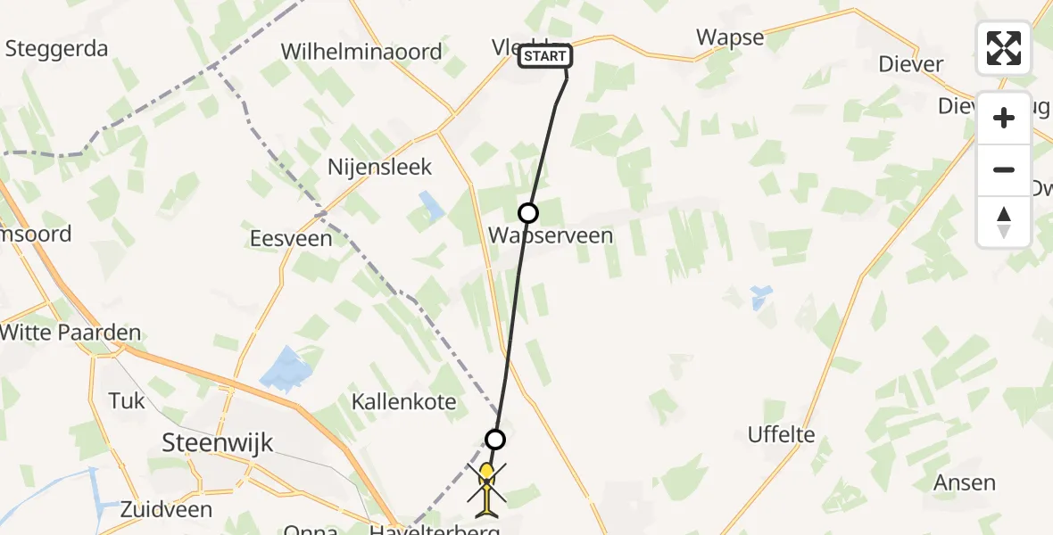 Routekaart van de vlucht: Lifeliner 4 naar Darp, Vledderlanden