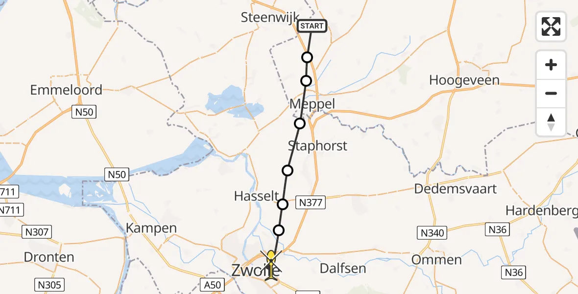 Routekaart van de vlucht: Lifeliner 4 naar Zwolle, Rijksweg