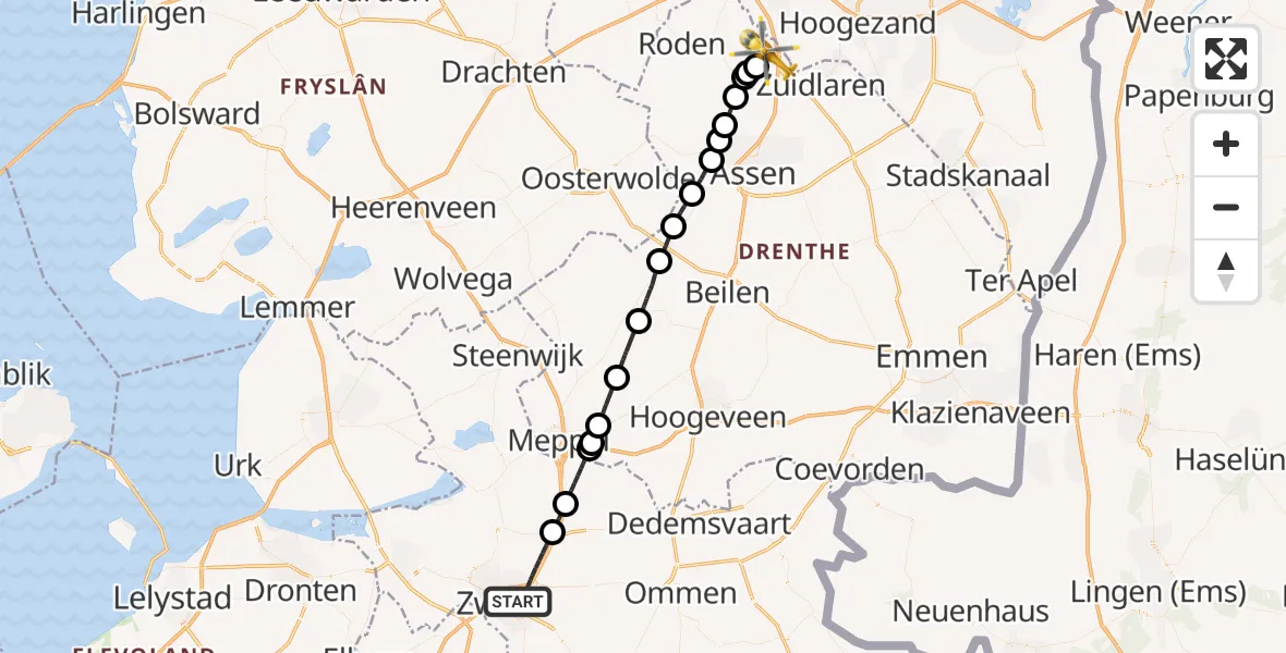 Vluchtroute Traumahelikopter Zwolle - Groningen Airport Eelde, 04 april 2025, 11:50