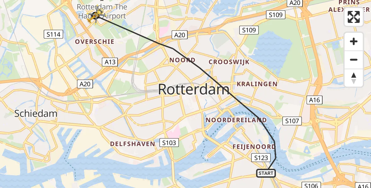 Vluchtroute Traumahelikopter Rotterdam - Rotterdam The Hague Airport, 04 april 2025, 12:33