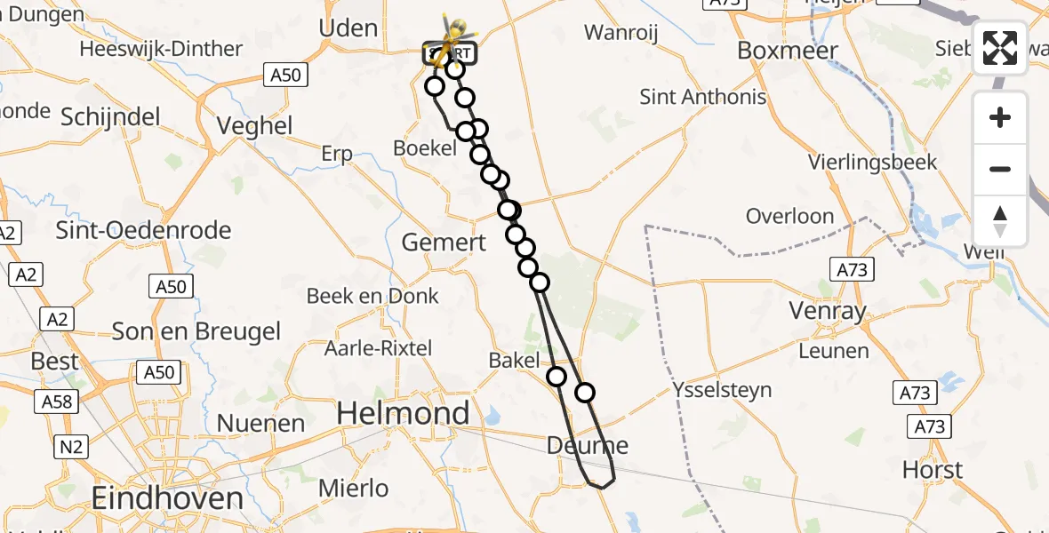 Vluchtroute Traumahelikopter Vliegbasis Volkel - Vliegbasis Volkel, 04 april 2025, 13:12