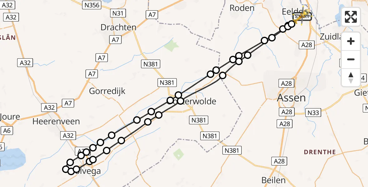 Vluchtroute Traumahelikopter Groningen Airport Eelde - Groningen Airport Eelde, 04 april 2025, 13:12
