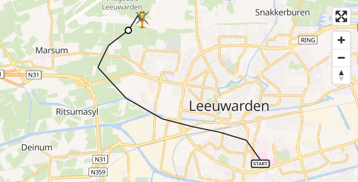 Vluchtroute Ambulancehelikopter Leeuwarden - Vliegbasis Leeuwarden, 04 april 2025, 13:58