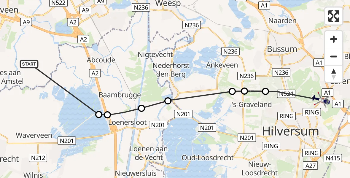 Vluchtroute Politiehelikopter Ouderkerk aan de Amstel - Laren, 04 april 2025, 14:15