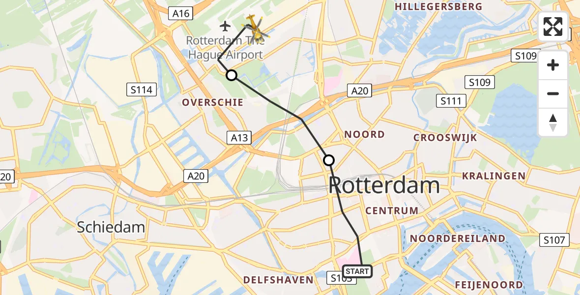 Routekaart van de vlucht: Lifeliner 2 naar Rotterdam The Hague Airport, 1e Middellandstraat