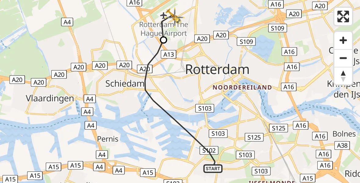 Vluchtroute Traumahelikopter Rotterdam - Rotterdam The Hague Airport, 04 april 2025, 16:03