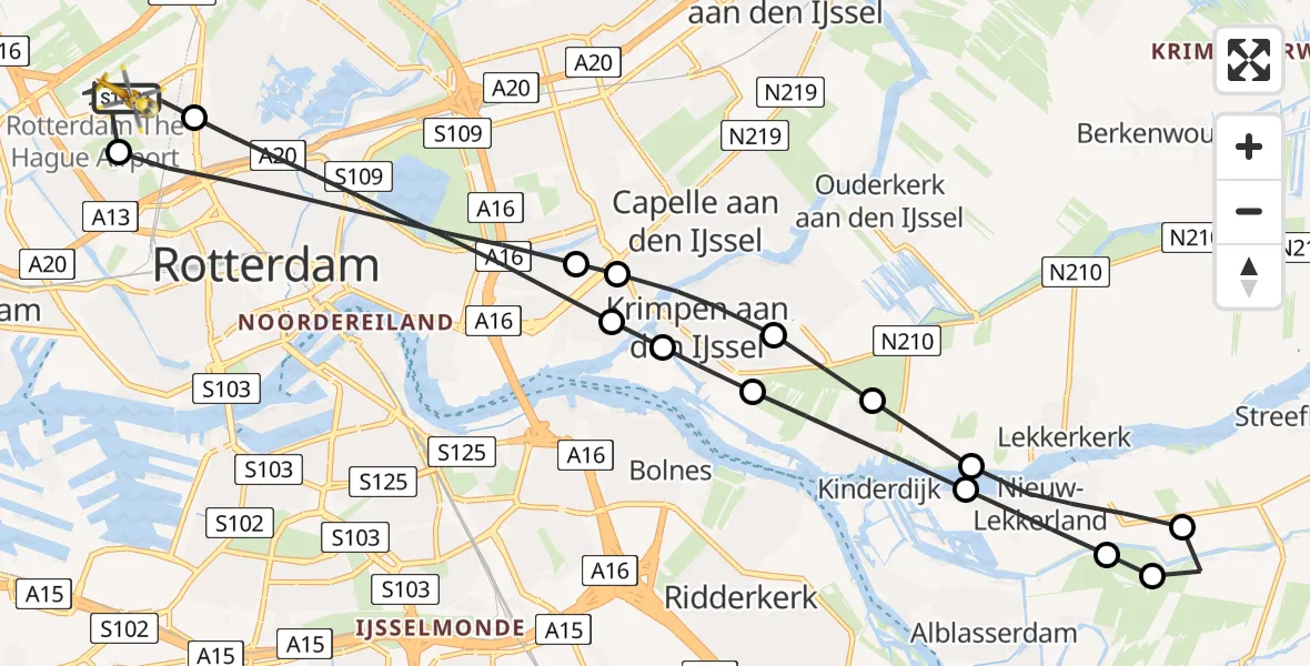 Vluchtroute Traumahelikopter Rotterdam The Hague Airport - Rotterdam The Hague Airport, 04 april 2025, 16:26