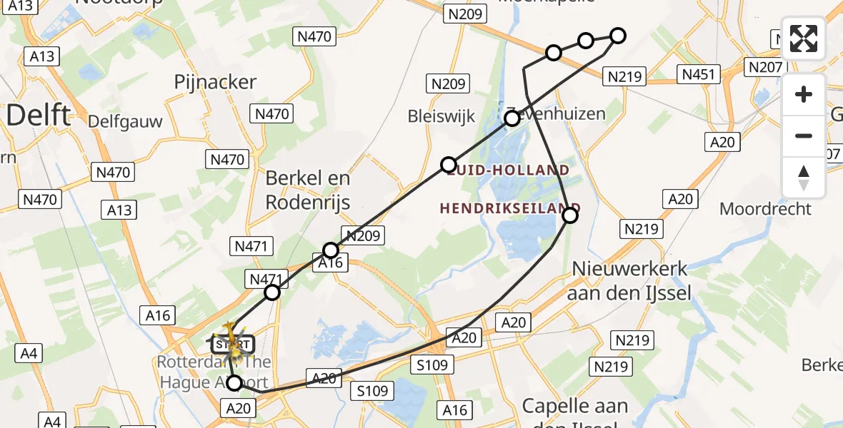 Vluchtroute Traumahelikopter Rotterdam The Hague Airport - Rotterdam The Hague Airport, 04 april 2025, 16:42