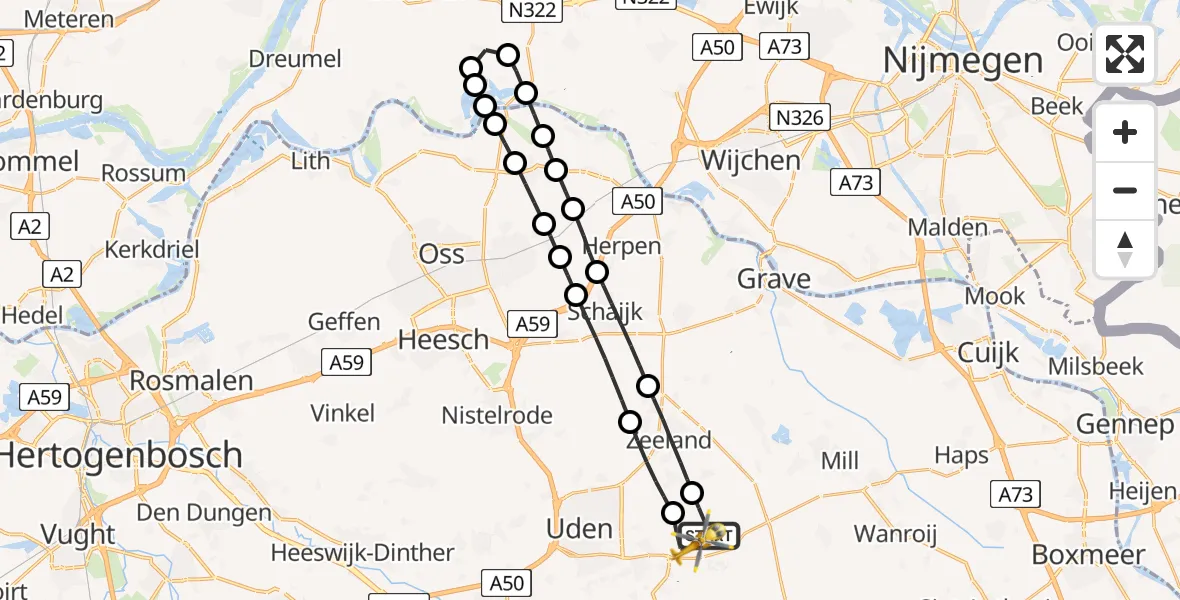 Vluchtroute Traumahelikopter Vliegbasis Volkel - Vliegbasis Volkel, 04 april 2025, 17:23