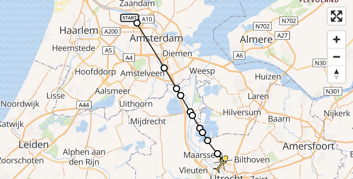Routekaart van de vlucht: Lifeliner 1 naar Utrecht, Westhavenweg