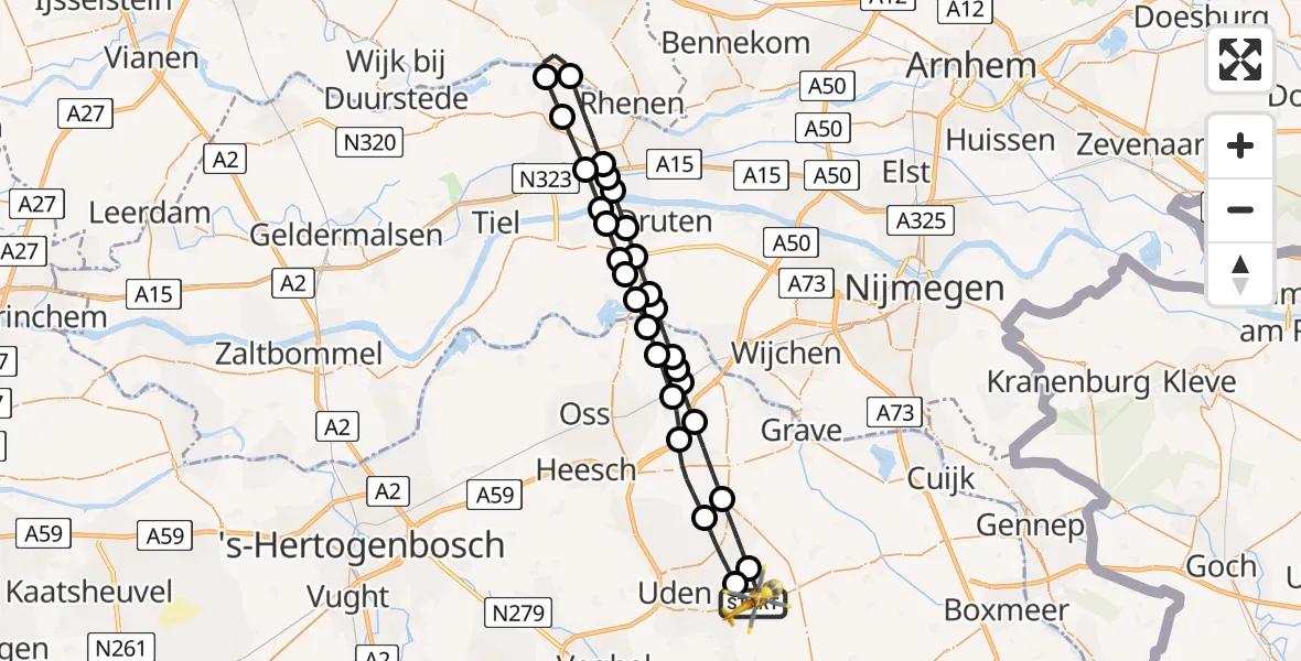 Vluchtroute Traumahelikopter Vliegbasis Volkel - Vliegbasis Volkel, 04 april 2025, 18:14