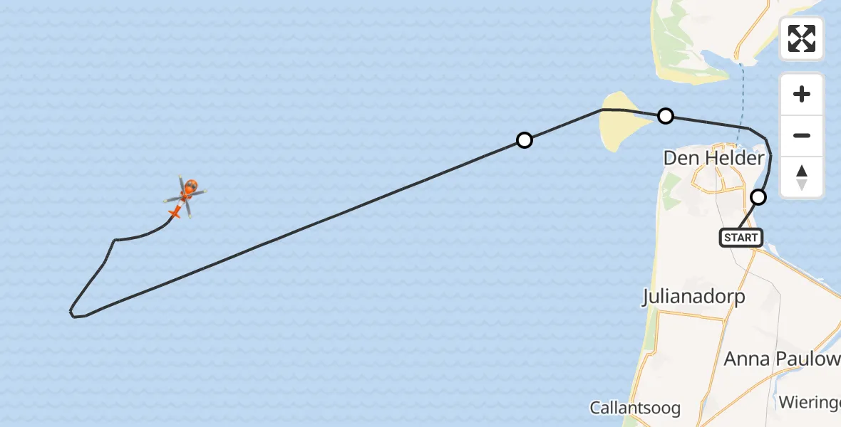 Vluchtroute Kustwachthelikopter Vliegveld De Kooy - , 04 april 2025, 18:28