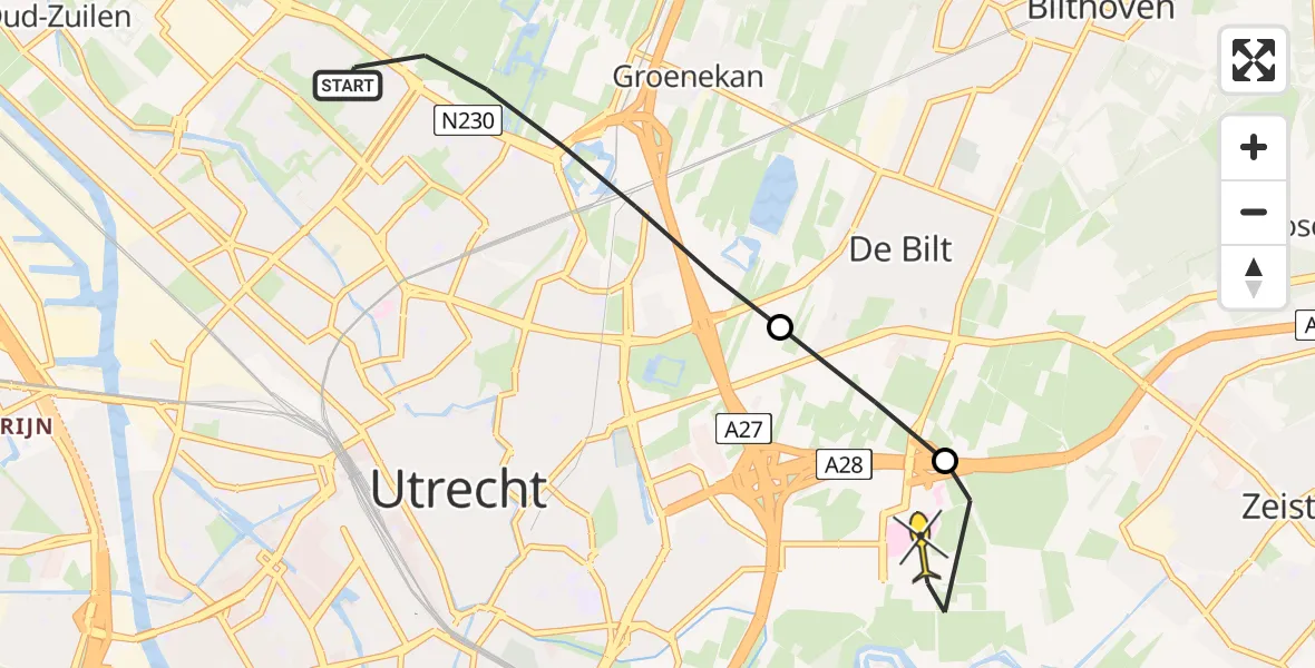Routekaart van de vlucht: Lifeliner 1 naar Universitair Medisch Centrum Utrecht, Sint Anthoniedijk
