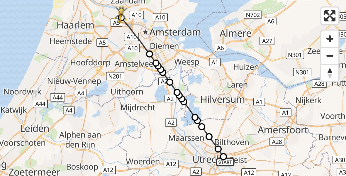 Vluchtroute Traumahelikopter Universitair Medisch Centrum Utrecht - Amsterdam Heliport, 04 april 2025, 18:41
