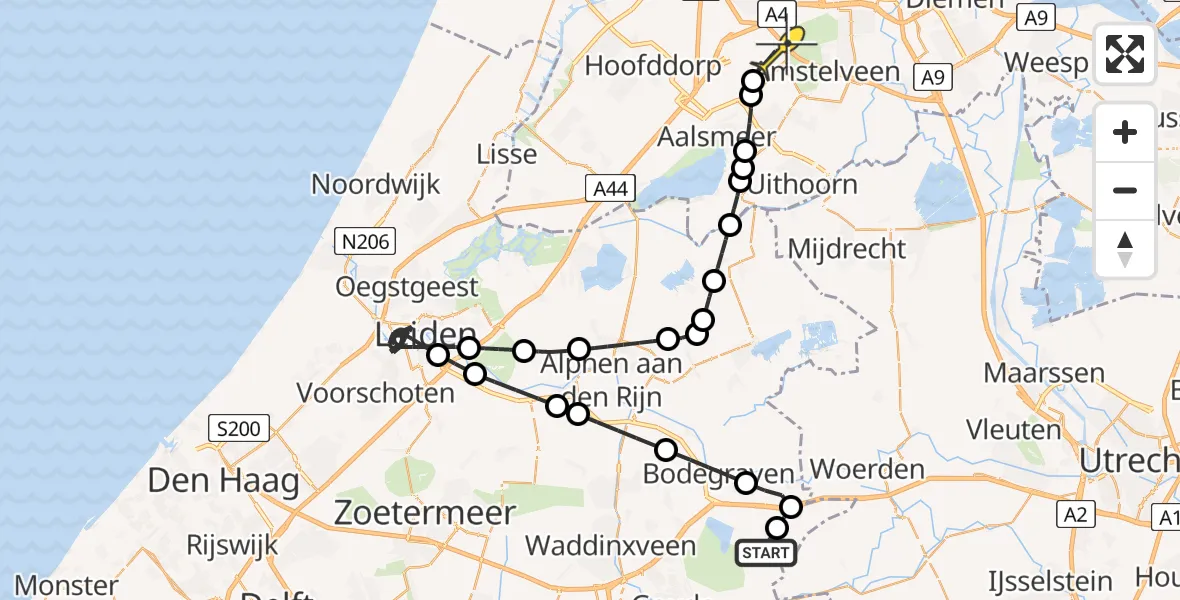 Routekaart van de vlucht: Politiehelikopter naar Schiphol, De Groendijck