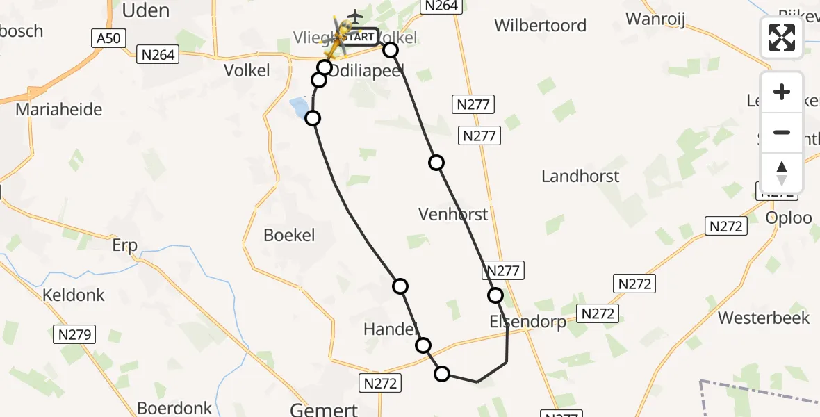 Vluchtroute Traumahelikopter Vliegbasis Volkel - Vliegbasis Volkel, 04 april 2025, 18:58