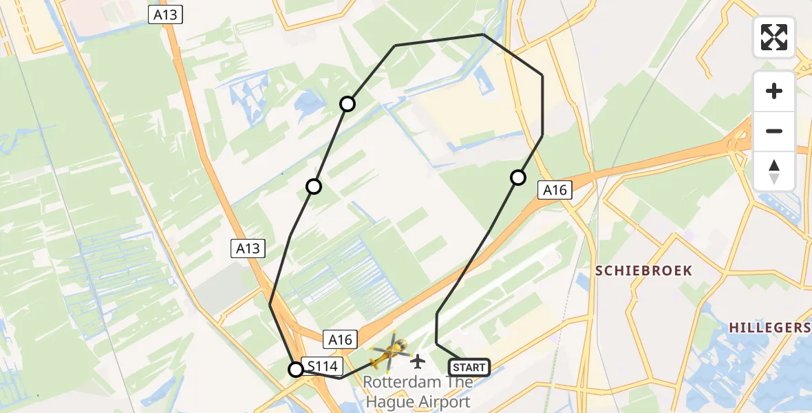 Vluchtroute Traumahelikopter Rotterdam The Hague Airport - Rotterdam The Hague Airport, 04 april 2025, 20:26