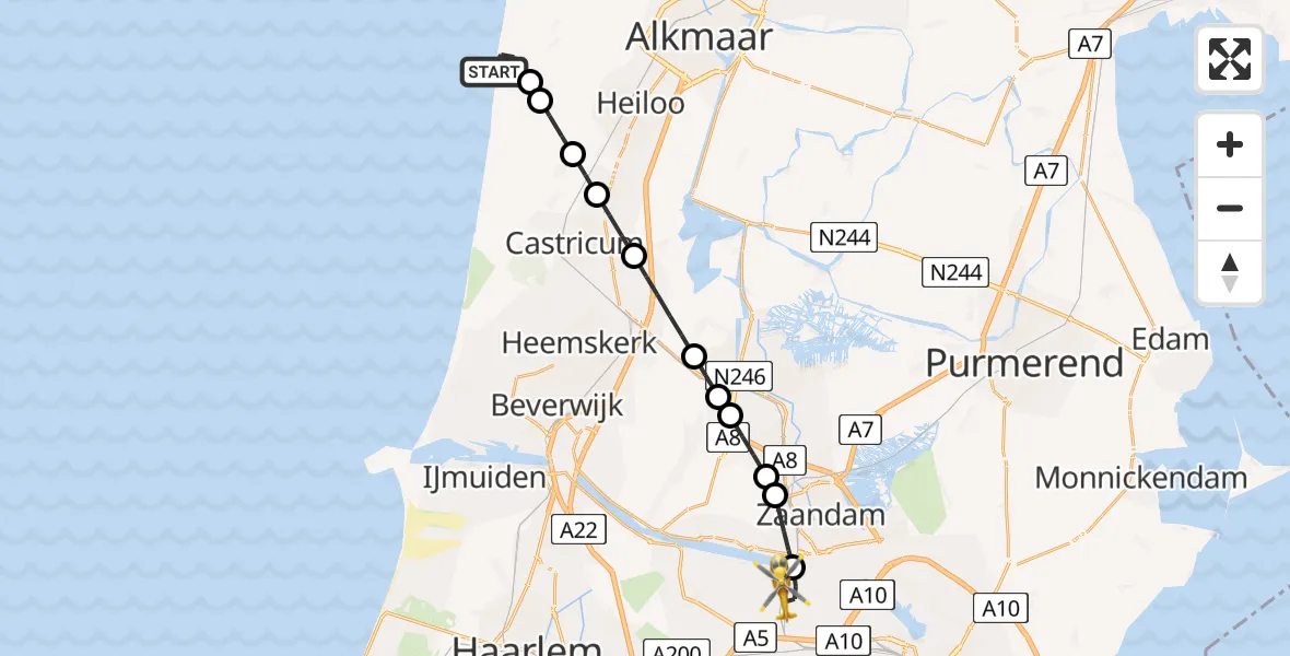 Vluchtroute Traumahelikopter Egmond aan Zee - Amsterdam Heliport, 04 april 2025, 20:45