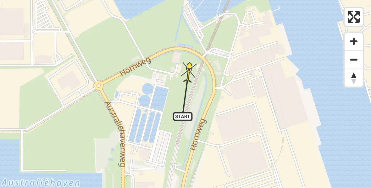 Routekaart van de vlucht: Lifeliner 1 naar Amsterdam Heliport, Hornweg