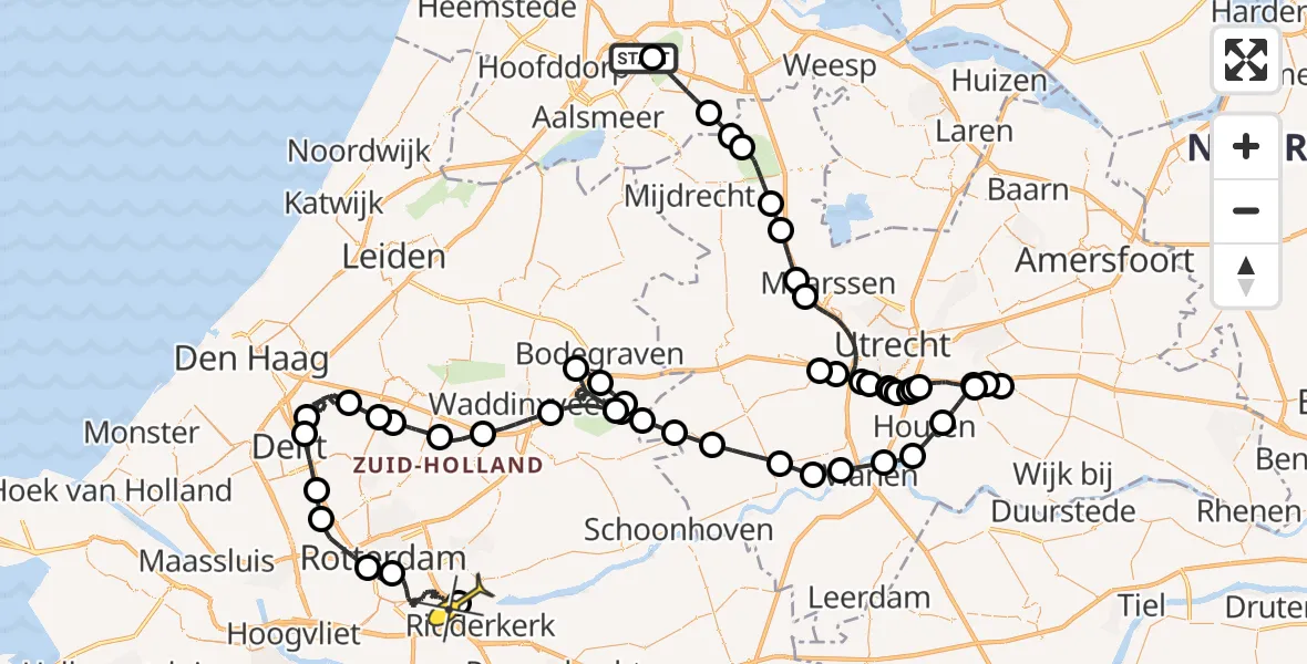 Routekaart van de vlucht: Politiehelikopter naar Ridderkerk, Schipholweg