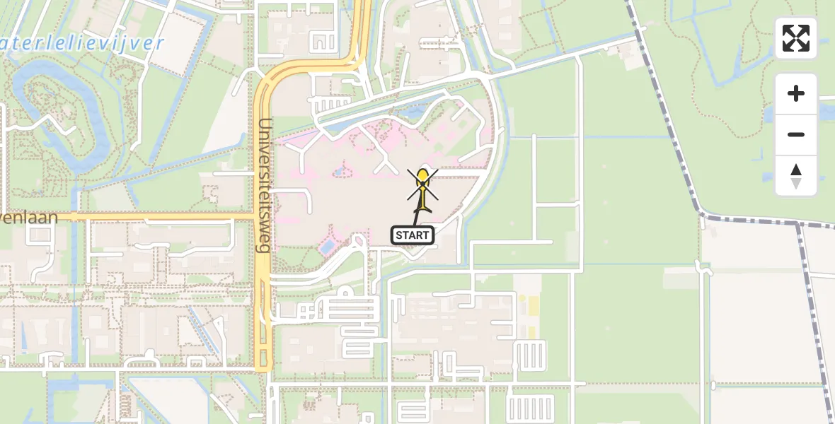 Routekaart van de vlucht: Lifeliner 2 naar Universitair Medisch Centrum Utrecht, UMC Ambulancetunnel