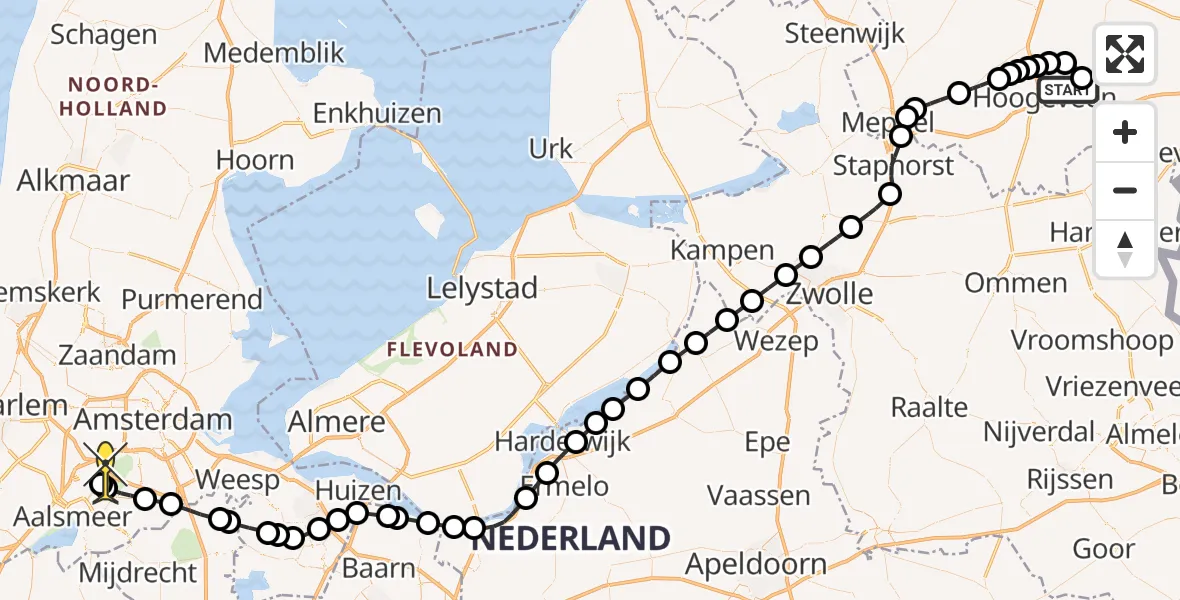 Routekaart van de vlucht: Politiehelikopter naar Schiphol, 3e Wijk