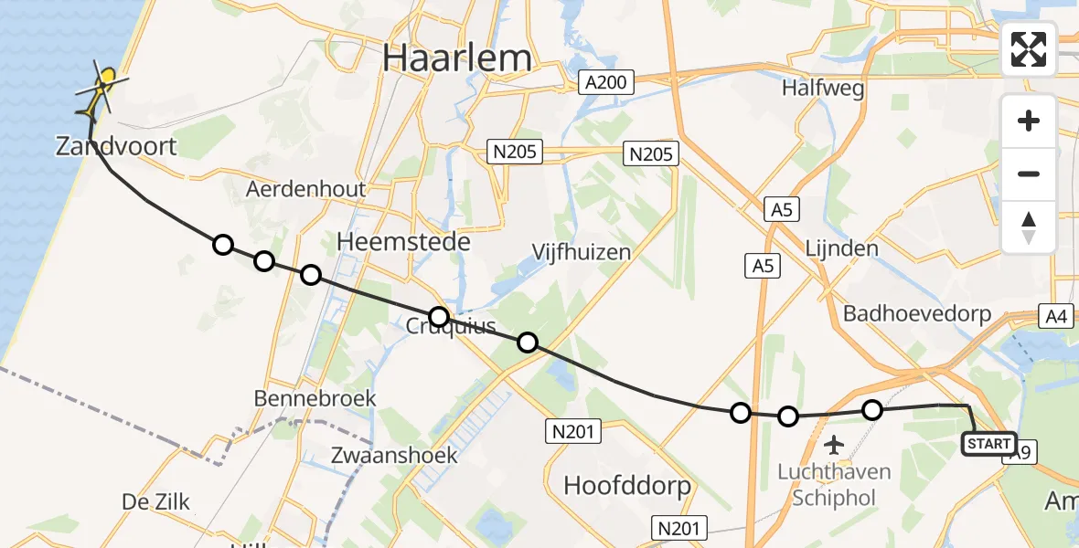 Routekaart van de vlucht: Politiehelikopter naar Zandvoort, Cateringweg
