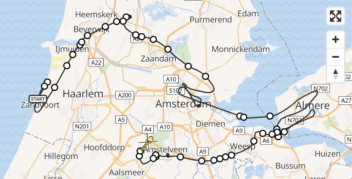 Routekaart van de vlucht: Politiehelikopter naar Schiphol, Parnassiaweg