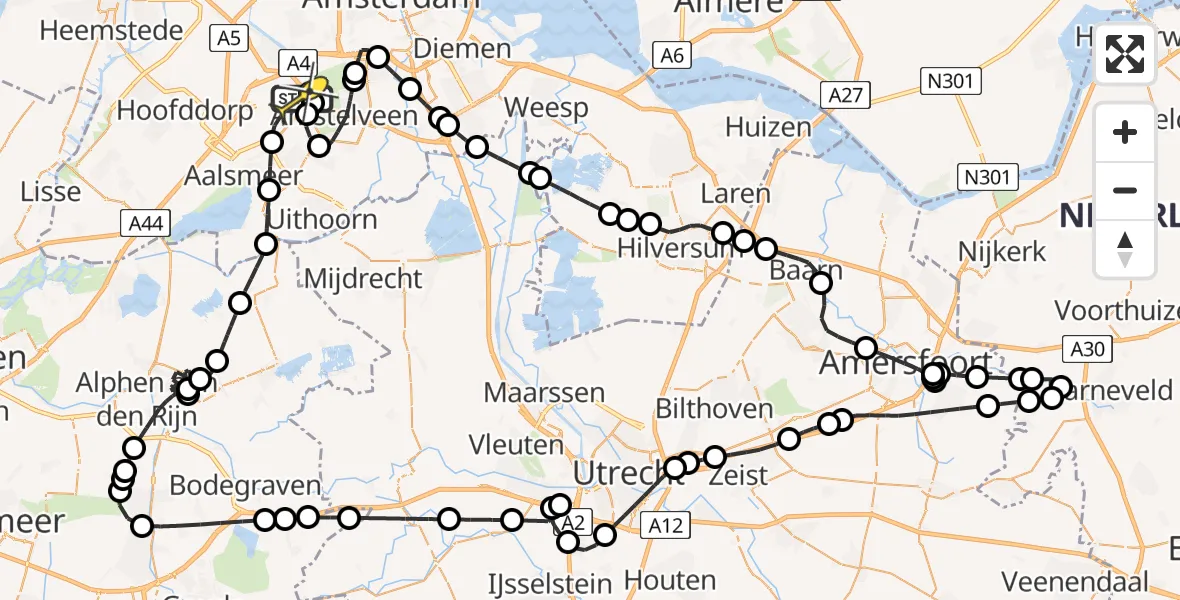 Vluchtroute Politiehelikopter van Schiphol naar Schiphol