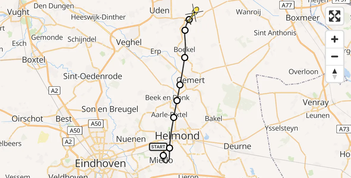 Routekaart van de vlucht: Lifeliner 3 naar Vliegbasis Volkel, den Hoge Hurk