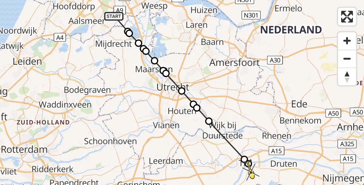 Routekaart van de vlucht: Politiehelikopter naar Wamel, Botsholsedijk