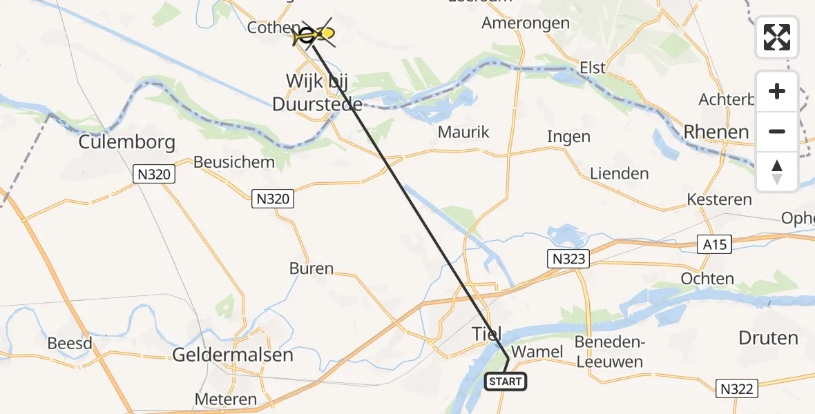 Routekaart van de vlucht: Politiehelikopter naar Wijk bij Duurstede, Landscheidingsweg