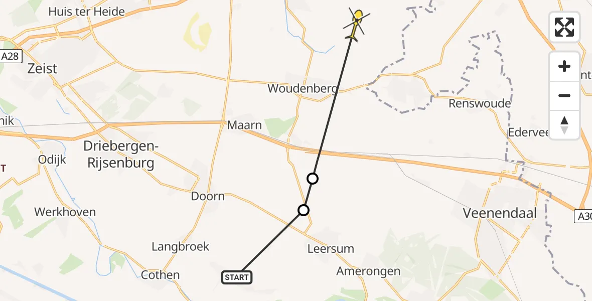 Routekaart van de vlucht: Politiehelikopter naar Leusden, Maarsbergseweg