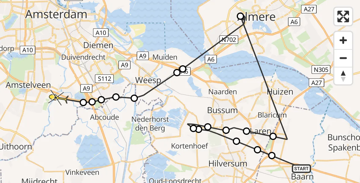 Routekaart van de vlucht: Politiehelikopter naar Ouderkerk aan de Amstel, Tomatuva