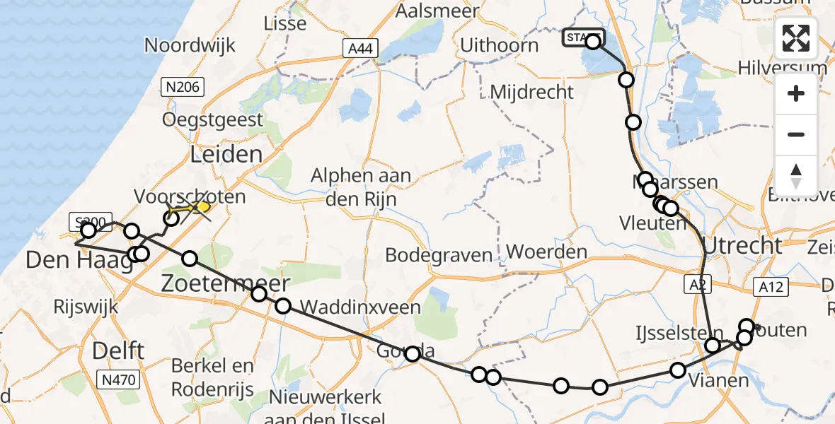 Routekaart van de vlucht: Politiehelikopter naar Voorschoten, Zandeiland vijf