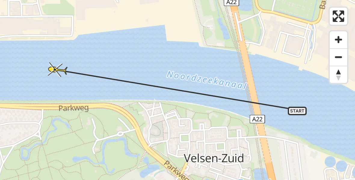 Routekaart van de vlucht: Politiehelikopter naar Velsen-Zuid, Parkweg