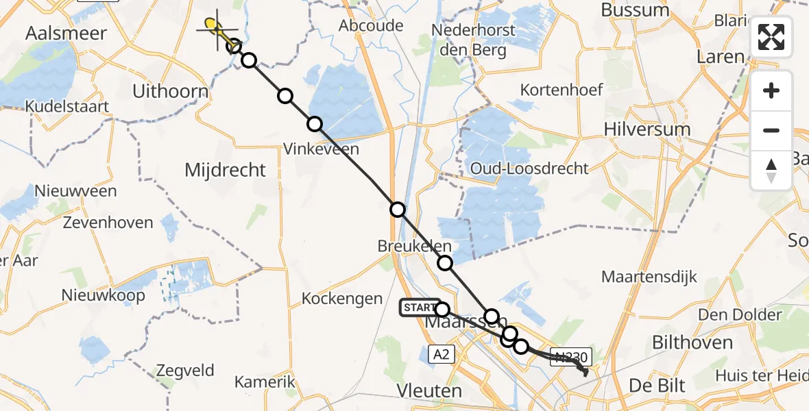 Routekaart van de vlucht: Politiehelikopter naar Amstelveen, Oostkanaaldijk
