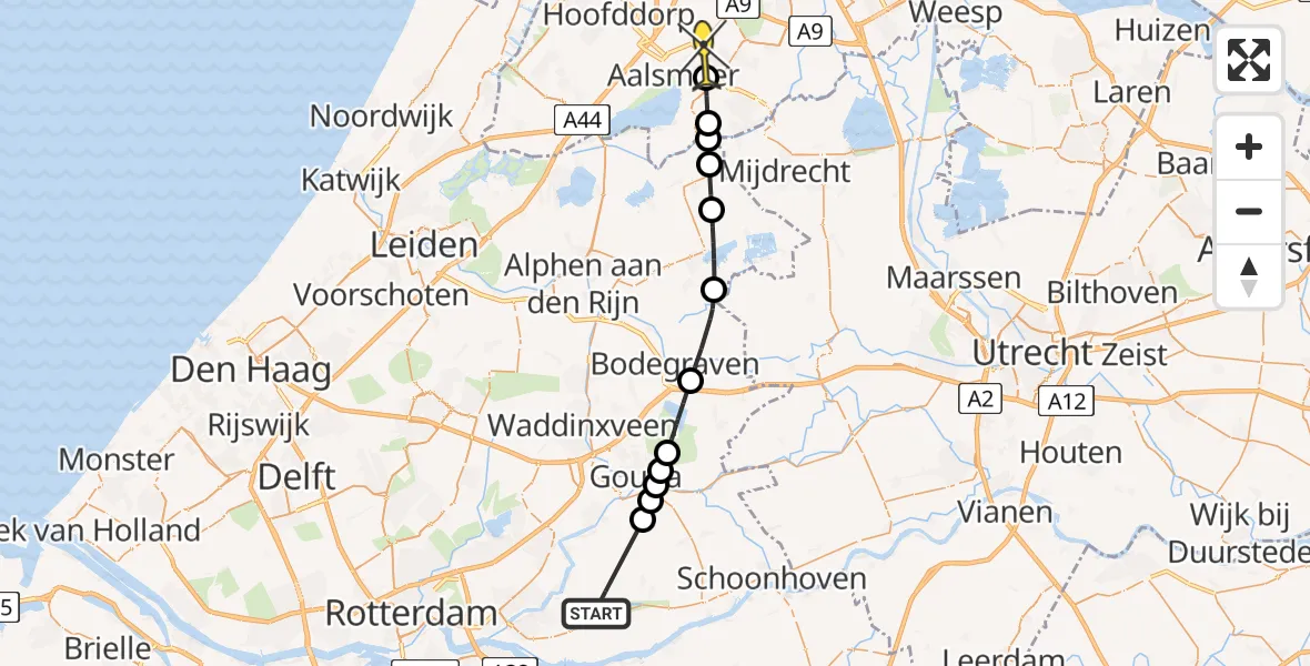 Routekaart van de vlucht: Politiehelikopter naar Aalsmeer, Boezemkade