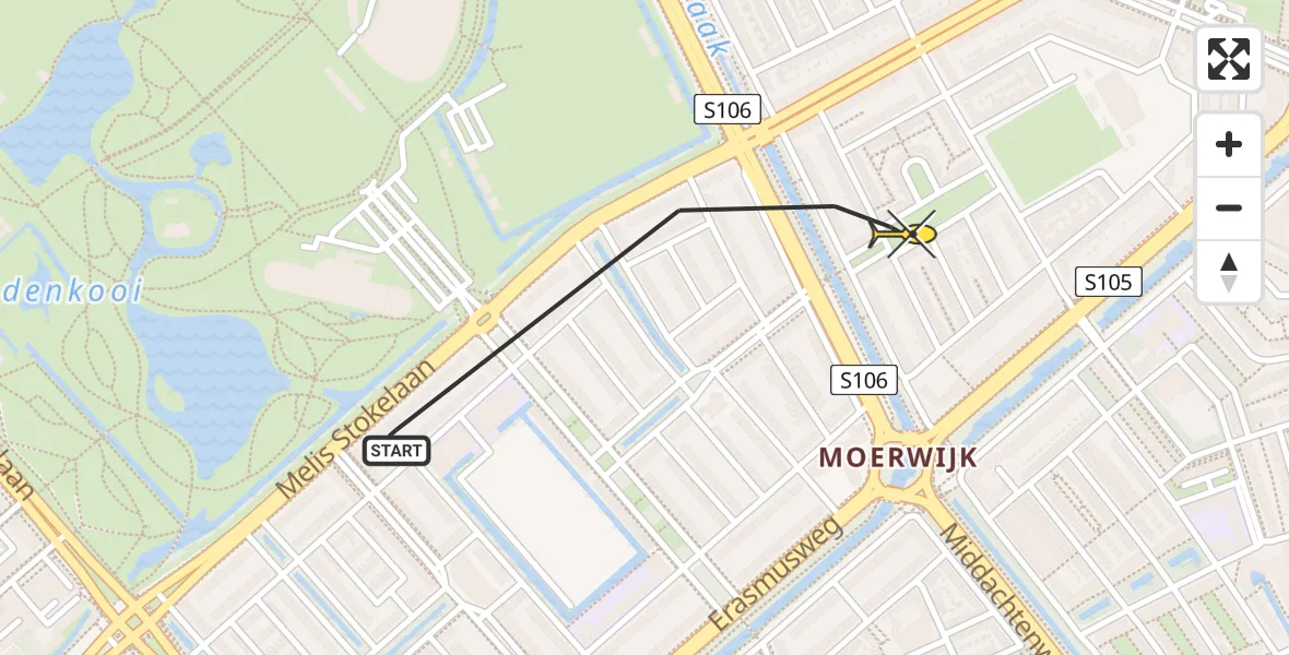 Routekaart van de vlucht: Politieheli naar Den Haag, Minstreelstraat